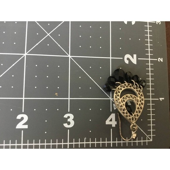 Silver tone chandelier earrings with black beads - Picture 2 of 3